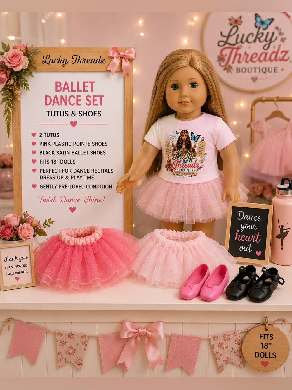 American girl doll tutu Ballet Set for 18" Dolls - 2 tutus & 2 pairs of shoes